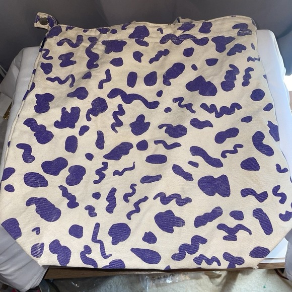 Baggu Duck Bag Shopper Canvas Tote Leopard Print Purple White Machine Washable - Picture 6 of 11